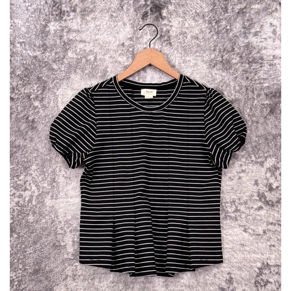 Anthropologie Top Small Womens Maeve Striped Puff Sleeve Peplum Blouse